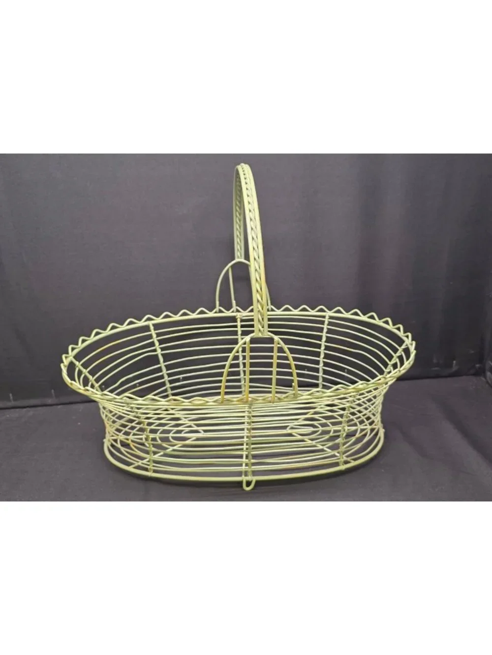 Vintage Sage Green Wire Decorative Egg Basket w Handle 12